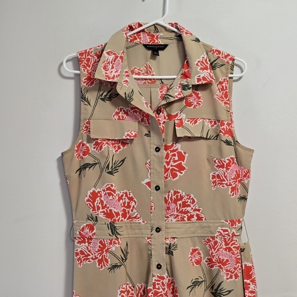 Banana Republic Button Up Floral Sleeveless Dress With Belt - Picture 2 of 11